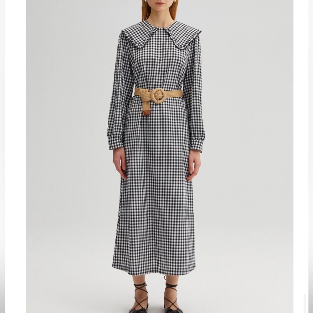 TOUCHE PRIVE Black Gingham Midi Dress with Long Sleeves in Size US 10/EU 38